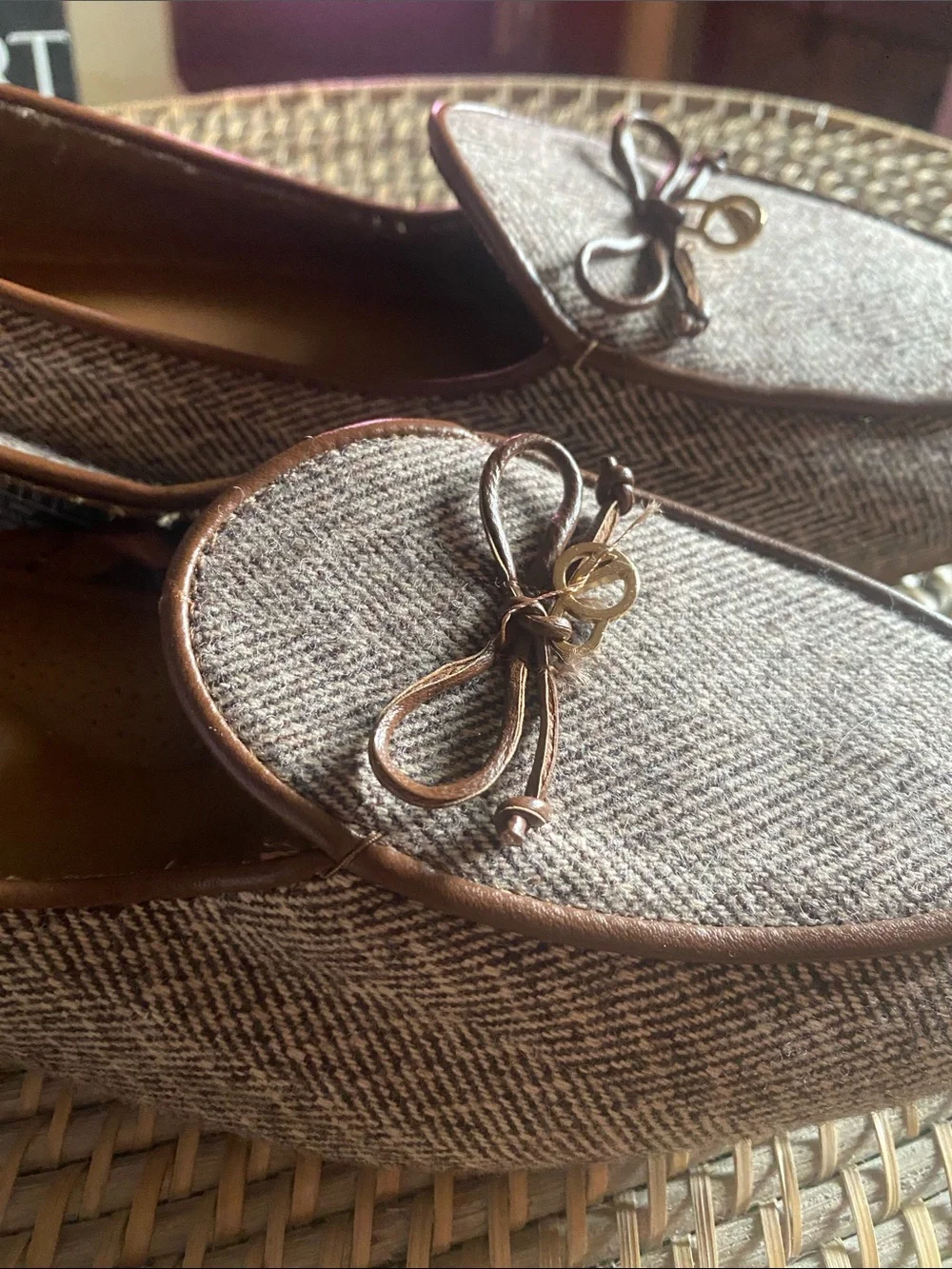 NAUTICA KELLINE BROWN HERRINGBONE TWEED Bow Vamp Slip-On FLATS 8
